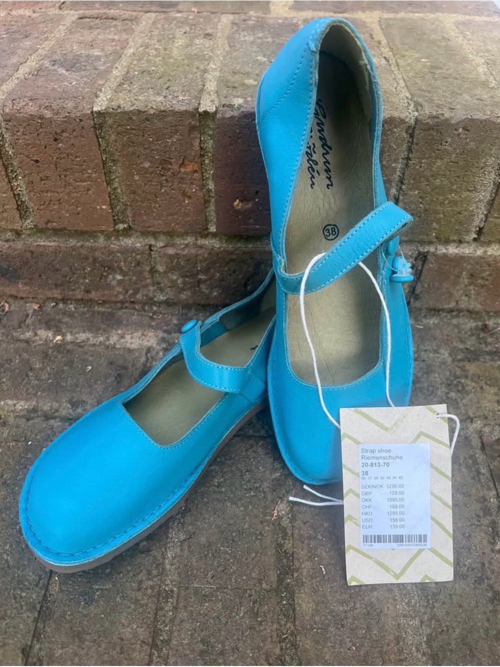 Gudrun Sjoden Turquoise Mary Jane Strap Flats 38